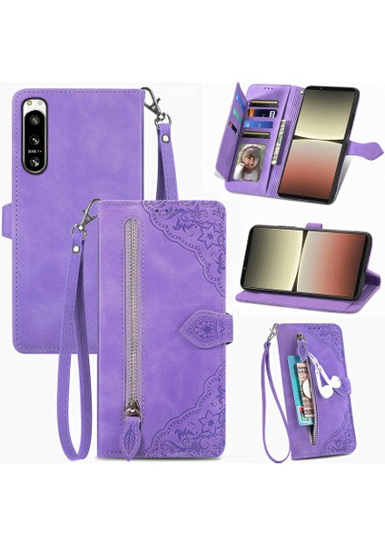 Ile Uyumlu Sony Xperia 5 Iv Fermuarlı Kese Manyetik Kart Tutacağı Bilek Kayışlı Cüzdan Kesesi Sony Xperia 5 Iv (Yurt Dışından)