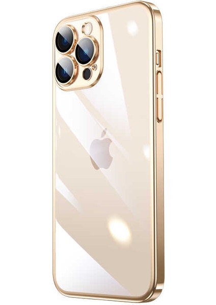 iPhone 13 Pro Max Kılıf Sert Pc Renkli Çerçeveli Zore Riksos Kapak-Gold