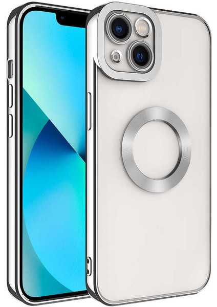 iPhone 13 Kılıf Kamera Korumalı Logo Gösteren Zore Omega Kapak-Gümüş