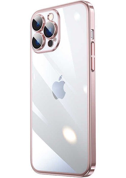 iPhone 13 Pro Kılıf Sert Pc Renkli Çerçeveli Zore Riksos Kapak-Rose Gold