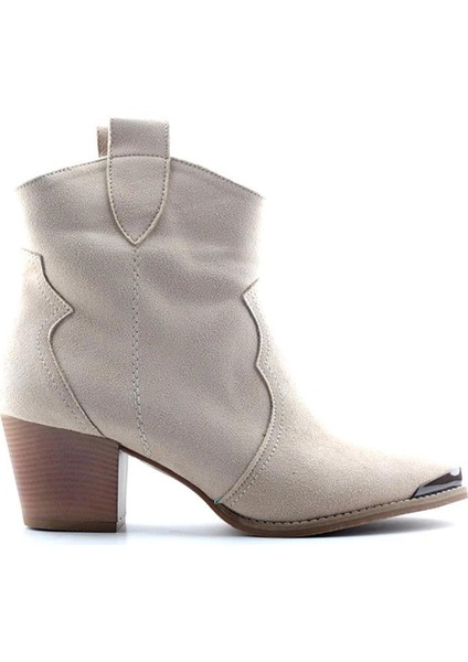 403 Kadın Canvas Topuklu Bot Bej Nubuk