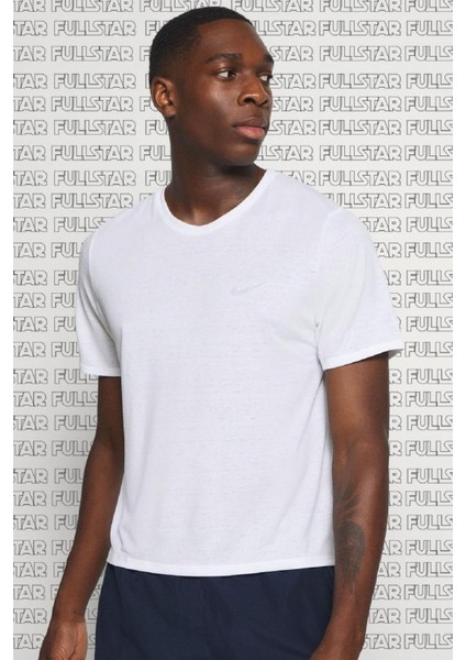 Dri Fit Miler White T-Shirt Reflektörlü Amblemli Beyaz Erkek Koşu Spor Tişörtü