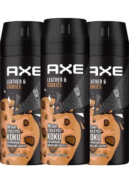 Erkek Sprey Deodorant Leather & Cookies 48 Saat Etkileyeci Koku 150 ml x3