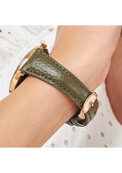 Huawei Watch Kadın Deri Kordon Huawei Watch 4 Gt Gt2 Gt 3 Pro Seramik Elegant 42MM 43MM 20MM Hakiki Deri Kayış Haki Yeşil