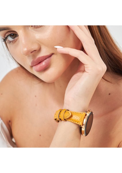 Huawei Watch Kadın Deri Kordon Huawei Watch 4 Gt Gt 2 Gt 3 Pro Seramik Elegant 42MM 43MM 20MM Hakiki Deri Kayış Sarı