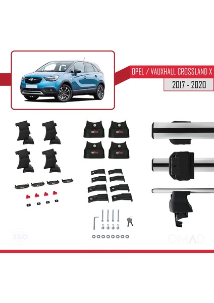Opel / Vauxhall Crossland x 2017-2020 Arası ile Uyumlu Ace-4 Ara Atkı Tavan Barı Gri