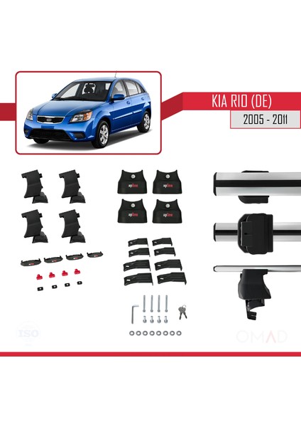 Kia Rio (De) Hatchback 2005-2011 Arası ile Uyumlu Ace-4 Ara Atkı Tavan Barı Gri