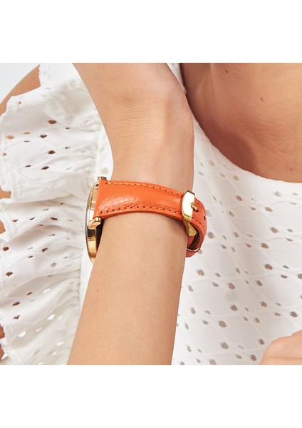 Samsung Galaxy Watch Kadın Kordon Samsung Watch4 Watch5 Watch 6 Watch 5 Pro 40MM 43MM 44MM 45MM 46MM 47MM 20MM Hakiki Deri Kayış Turuncu