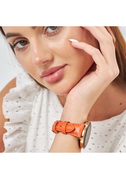 Samsung Galaxy Watch Kadın Kordon Samsung Watch4 Watch5 Watch 6 Watch 5 Pro 40MM 43MM 44MM 45MM 46MM 47MM 20MM Hakiki Deri Kayış Turuncu fiyatları