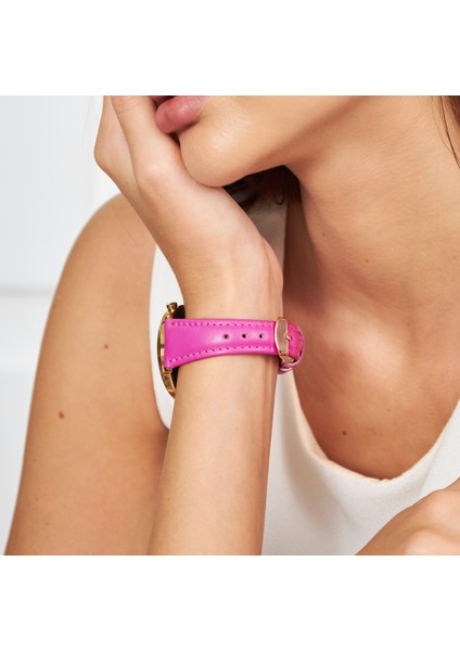 Samsung Galaxy Watch Samsung Watch4 Watch5 Watch 6 Watch 5 Pro 40 MM 43 MM 44 MM 45 MM 46 MM 47 MM 20 MM Hakiki Deri Kayış Fuşya