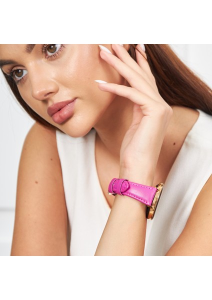 Samsung Galaxy Watch Samsung Watch4 Watch5 Watch 6 Watch 5 Pro 40 MM 43 MM 44 MM 45 MM 46 MM 47 MM 20 MM Hakiki Deri Kayış Fuşya modelleri