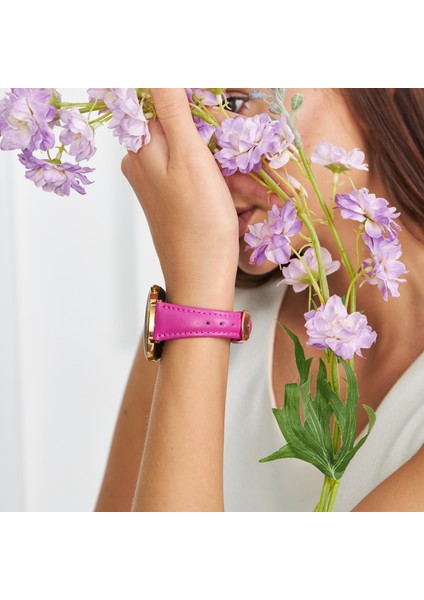 Samsung Galaxy Watch Samsung Watch4 Watch5 Watch 6 Watch 5 Pro 40 MM 43 MM 44 MM 45 MM 46 MM 47 MM 20 MM Hakiki Deri Kayış Fuşya indirimleri