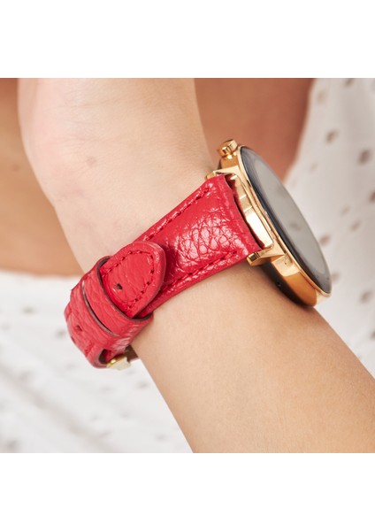 Samsung Galaxy Watch Kadın Kordon Samsung Watch4 Watch5 Watch 6 Watch 5 Pro 40MM 43MM 44MM 45MM 46MM 47MM 20MM Hakiki Deri Kayış Kırmızı fırsatları