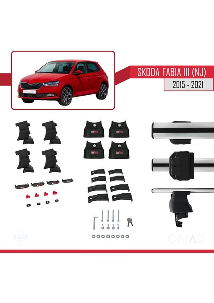 Skoda Fabia Iıı (Nj) 2015-2021 Arası ile Uyumlu Ace-4 Ara Atkı Tavan Barı Gri