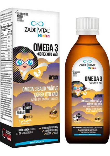 Miniza Omega 3-Çörek Otu Yağı İçerikli Sıvı Takviye Edici Gıda 150 ml