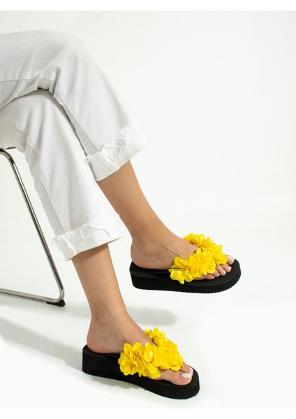 Platform Sarı Parmak Arası Acıtmaz Plaj Terliği Flip Flops