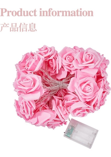 Dekoratif Gül Tasarımlı LED Işık-Yapay Pembe Gül Tasarımlı LED Işık-3 Metre Pilli- 20 Gül - LED Işık fırsatları