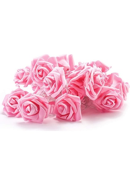 Dekoratif Gül Tasarımlı LED Işık-Yapay Pembe Gül Tasarımlı LED Işık-3 Metre Pilli- 20 Gül - LED Işık indirimleri