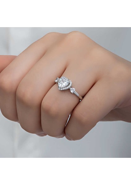 Gümüş Beyaz Taşlı Kalpli Kadın Yüzük indirimleri