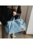 Koyu Mavi Seyahat Çantası Retro Denim Seyahat Çantası Büyük Kapasiteli El Bagajı Silindir Çanta Unisex Rahat Omuz Crossbody Çanta Ayakkabı ile Bit Seyahat Çanta (Yurt Dışından) 4