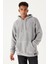 Erkek Açık Gri Oversize Bol Kesim Kapüşonlu Sherpa Sweatshirt Polar 1