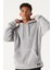 Erkek Açık Gri Oversize Bol Kesim Kapüşonlu Sherpa Sweatshirt Polar 2