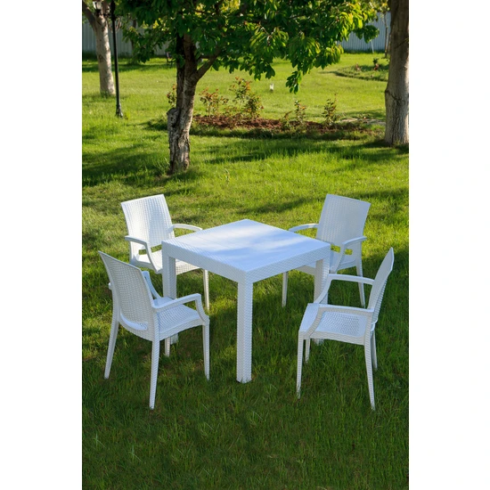 ModaLife Rattan Beyaz Kollu 4 Sandalye Masa Takımı - Bahçe&balkon&teras