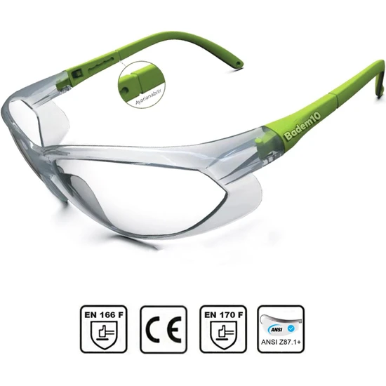 Bisiklet Gözlüğü Şeffaf Yüz Ayarlı Motorcu Rüzgar Korumalı Gözlük Yeşil Saplı Uv Koruyucu