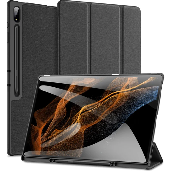 XFashion Samsung Galaxy Tab S9 Ultra Üçlü Tablet Kılıfı Pu Deri Deri Stand Folio Cover (Yurt Dışından)
