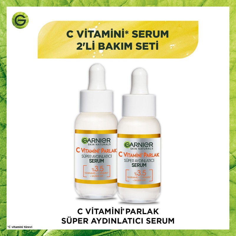 Garnier C Vitamini Parlak Süper Aydınlatıcı Serum 30 ml 2'li Set Aydınlatıcı Leke Karşıtı Etki