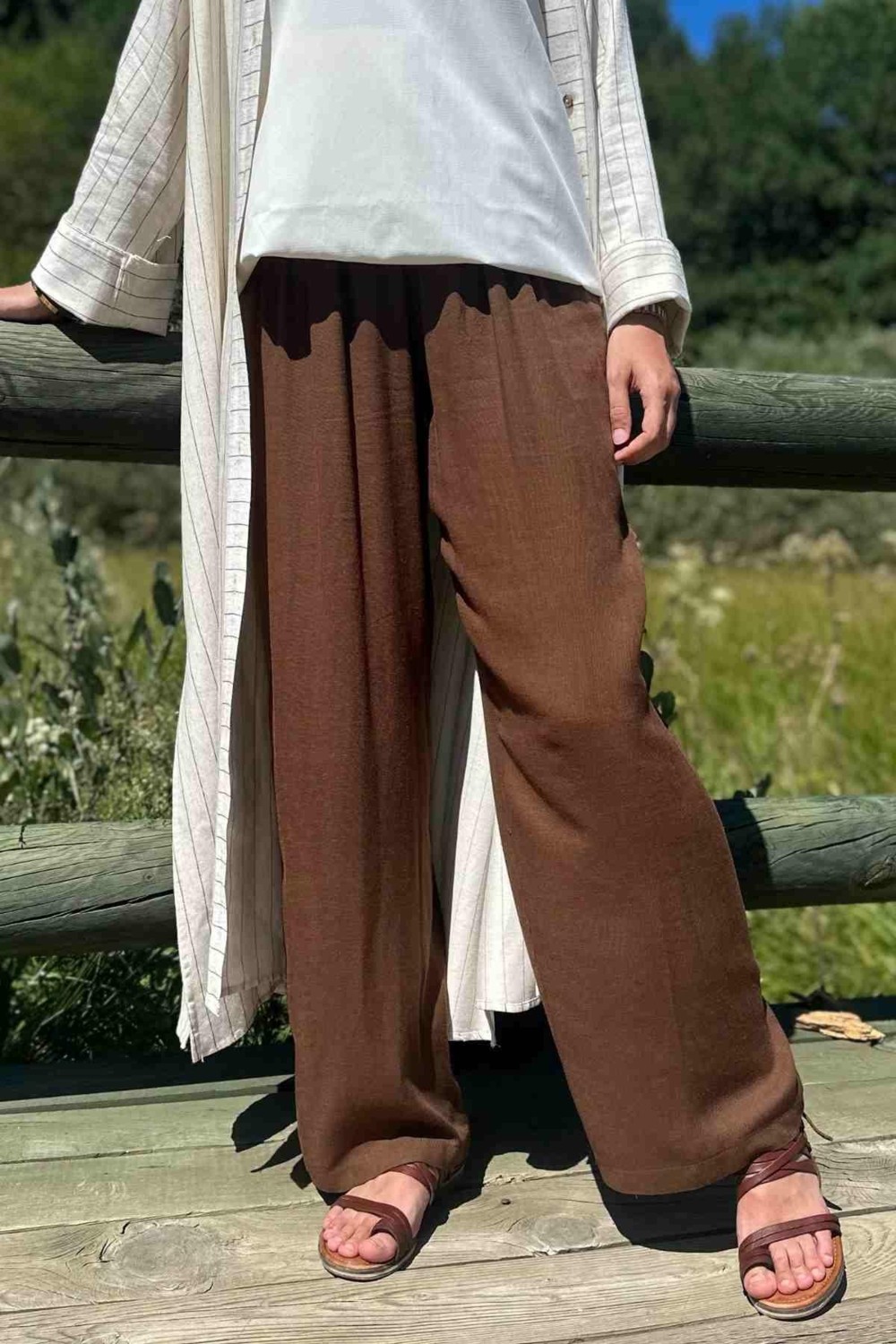Rabia Şamlı Kahve Keten Pantolon