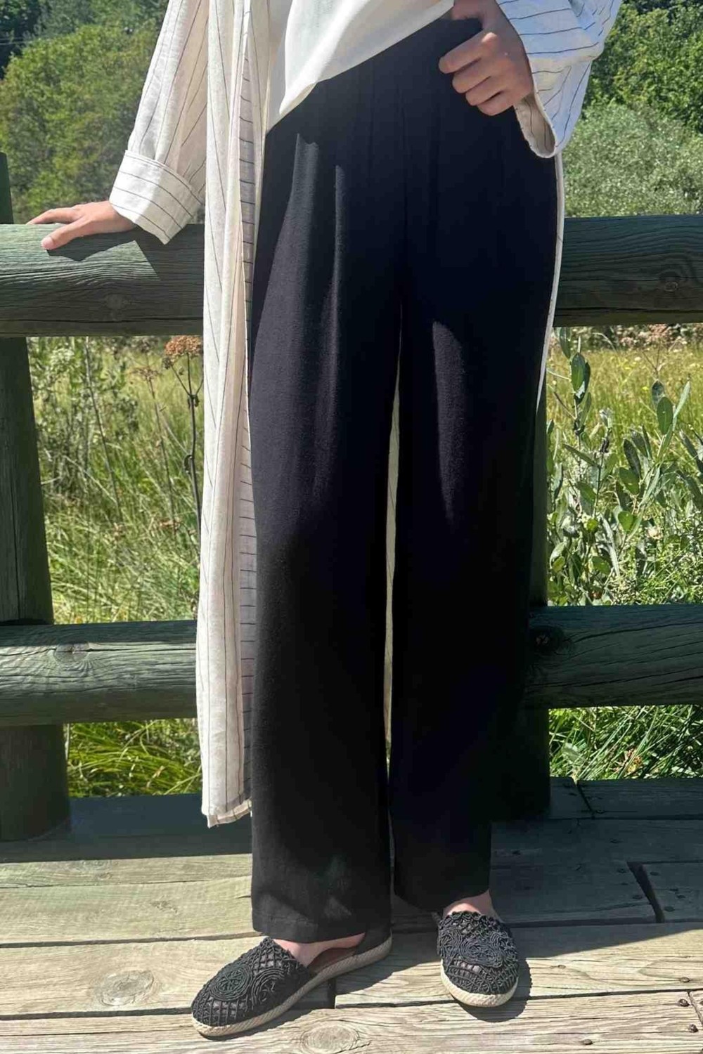 Rabia Şamlı Siyah Keten Pantolon