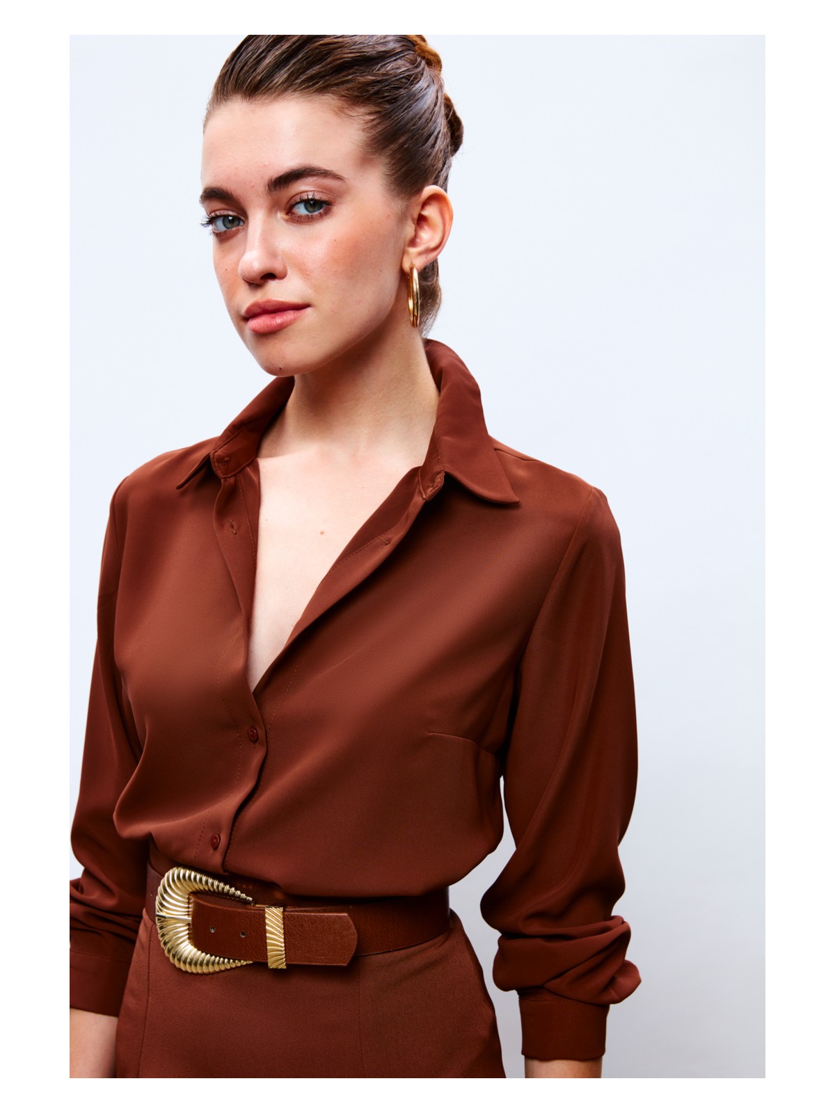 Sateen Düz Klasik Gömlek - LACİVERT - Görsel 5