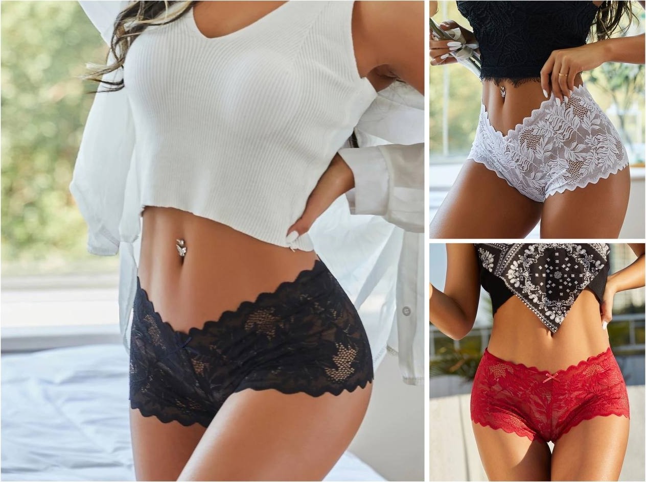 Fancy&Dancy Kadın Dantel Boxer Şort Külot 3lü Siyah Beyaz Kırmızı 2050 görsel 2
