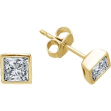 Sirius Pırlanta 0,34 Karat Prenses Kesim Tektaş Sarı Altın Pırlanta Küpe 0444E0032