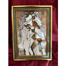 Limoncello Çini Atölyesi Beyaz Atlı Çini Pano 26X35 cm El Yapımı