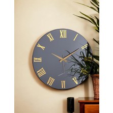 Galaxy Premium Serisi Aynalı 50 cm Sessiz Akar Roma Rakamlı Duvar Saati Füme