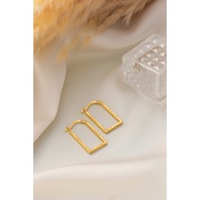 Prenses Pırlanta Altın Küpe 14 Ayar Altın Kare Halka Desenli Küpe-2,30 cm