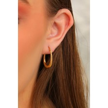 Prenses Pırlanta Altın Küpe 14 Ayar Altın Oval Halka Küpe-2,50 cm