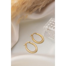 Prenses Pırlanta Altın Küpe 14 Ayar Altın Oval Burgu Desenli Küpe-2,60 cm