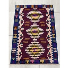 Burak Halı El Dokuma Sıfır Kilim 97X140 Bordo %100 Yün Saçaklı Kilim !