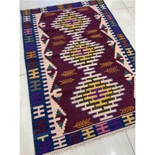 Burak Halı El Dokuma Sıfır Kilim 97X140 Bordo %100 Yün Saçaklı Kilim !