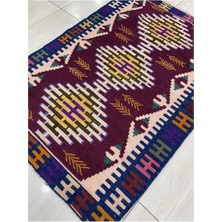 Burak Halı El Dokuma Sıfır Kilim 97X140 Bordo %100 Yün Saçaklı Kilim !