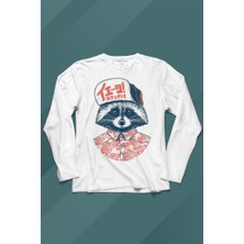 Kendim Seçtim Raccoon Gömlekli Rakun Silüeti Uzun Kollu Tişört