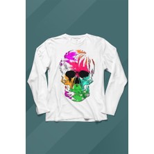Kendim Seçtim Rengarenk Kafatası Skull Head Gökkuşağı Renkleri Uzun Kollu Tişört