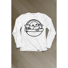 Kendim Seçtim Baby Yoda Star Wars Mandalorian Uzay Mekiği Uzun Kollu Tişört
