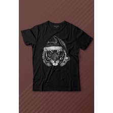 Kendim Seçtim Tiger Wild Cat Kaplan Fesli Noel Yılbaşı Christmas Baskılı Tişört Çocuk T-Shirt