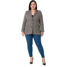 Disentis Modest Büyük Beden Cepli Balıksırtı Blazer Astarlı Vizon Ceket