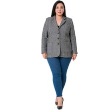 Disentis Modest Büyük Beden Cepli Balıksırtı Blazer Astarlı Ekru Ceket