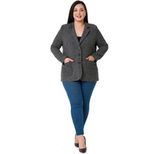 Disentis Modest Büyük Beden Cepli Balıksırtı Blazer Astarlı Gri Ceket